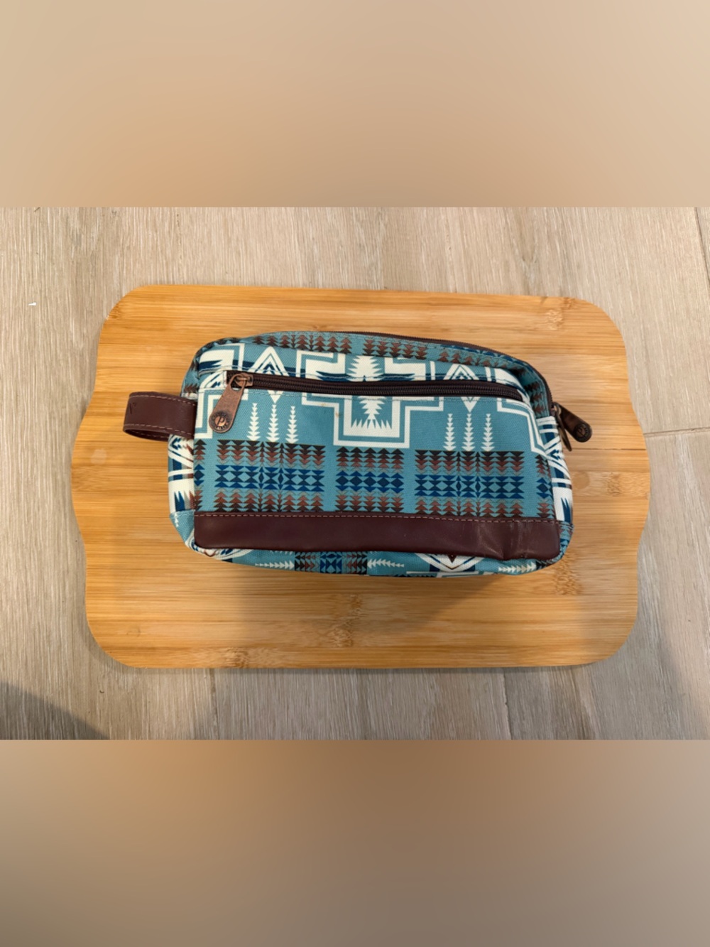 Pendleton Teal Brown Cream Geometric Cosmetic Bag